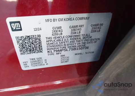 2025 Chevrolet Trailblazer Fwd Lt from USA, damaged, VIN KL79MPSL7SB150736